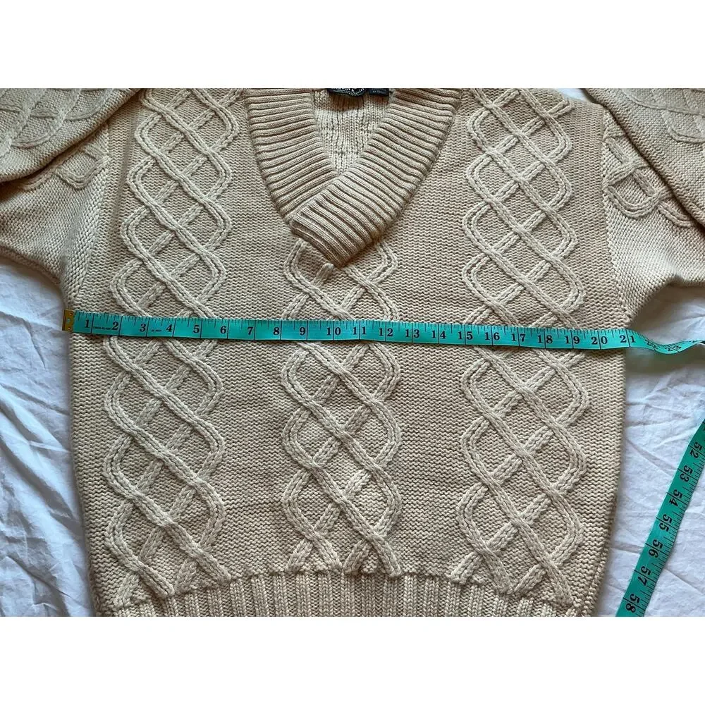 Vintage Calvin Klein 70s Men's Wool Cable Sweater Large Cream